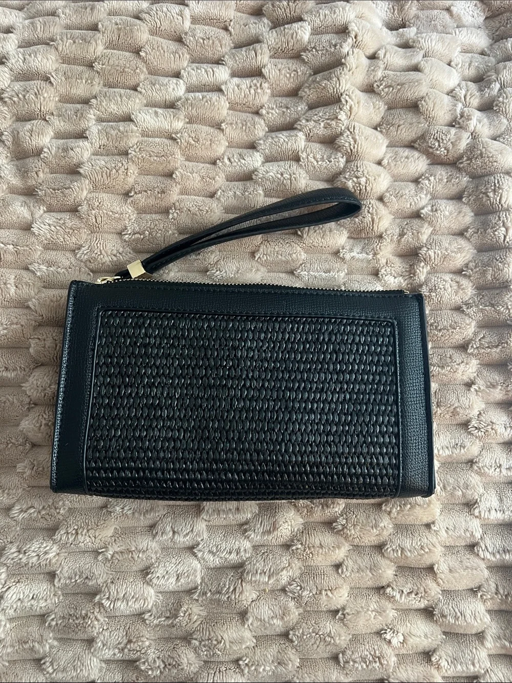 Ted Baker Black Woven Zip-Around Wristlet with Gold Logo